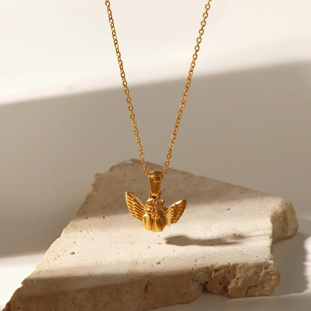 Youthway Popularity Metal Angel Pendant Necklace Stainless Steel Waterproof Chain Gold Plated Charm Jewelry 2022 NEW