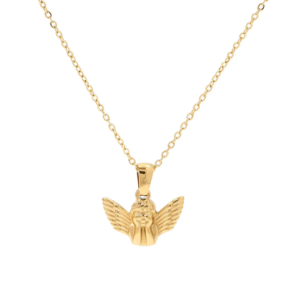 Youthway Popularity Metal Angel Pendant Necklace Stainless Steel Waterproof Chain Gold Plated Charm Jewelry 2022 NEW