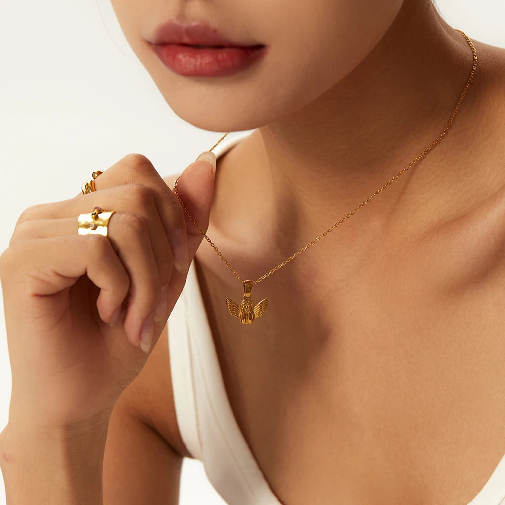 Youthway Popularity Metal Angel Pendant Necklace Stainless Steel Waterproof Chain Gold Plated Charm Jewelry 2022 NEW