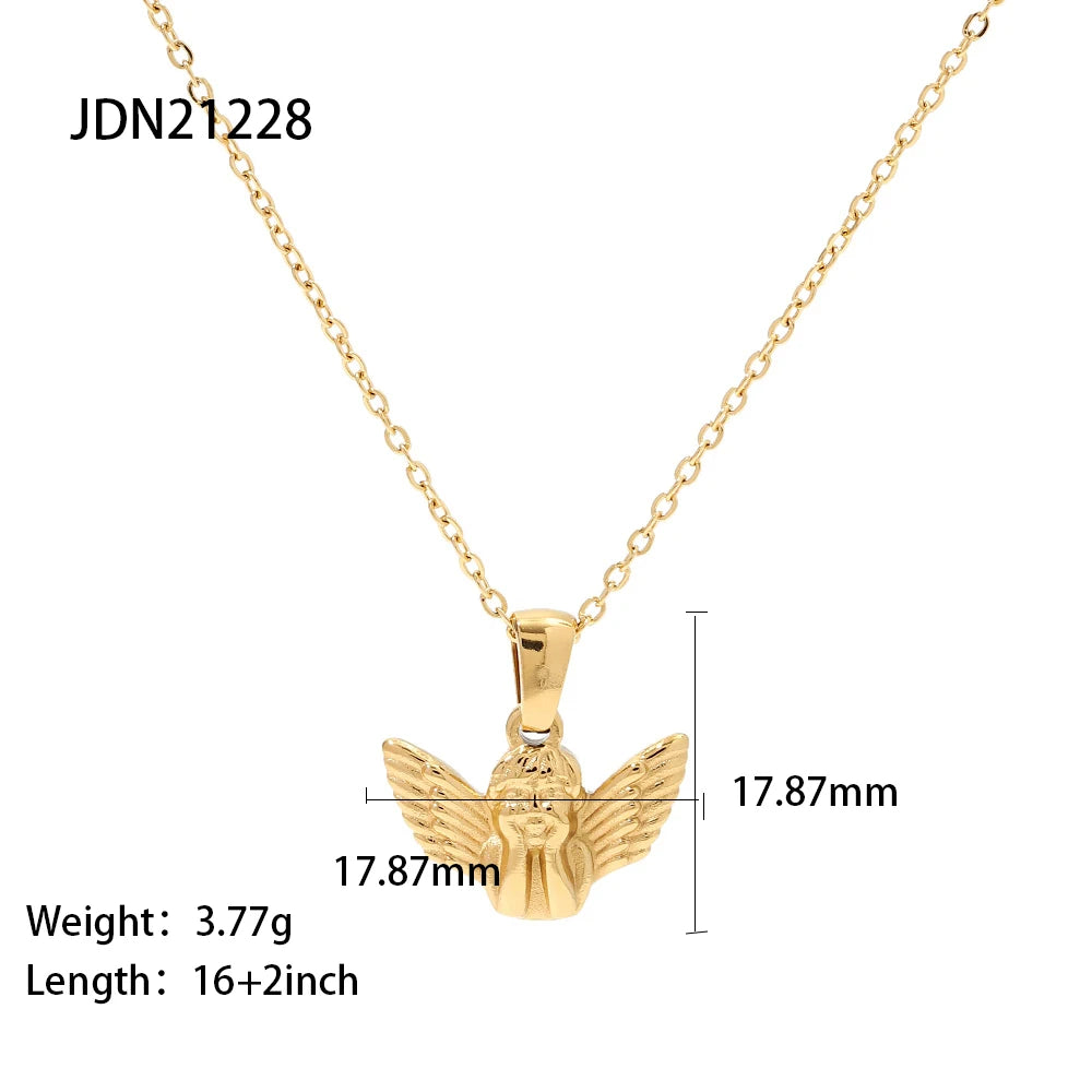 Youthway Popularity Metal Angel Pendant Necklace Stainless Steel Waterproof Chain Gold Plated Charm Jewelry 2022 NEW