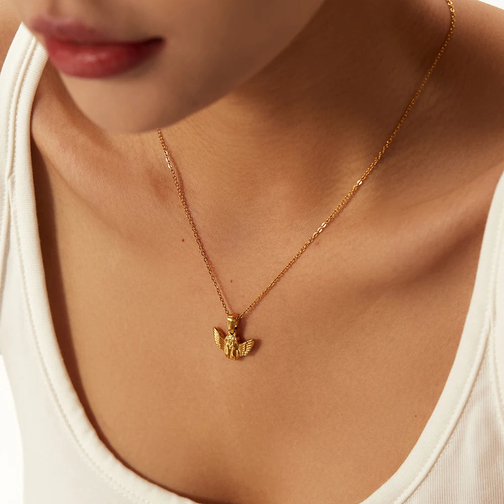 Youthway Popularity Metal Angel Pendant Necklace Stainless Steel Waterproof Chain Gold Plated Charm Jewelry 2022 NEW